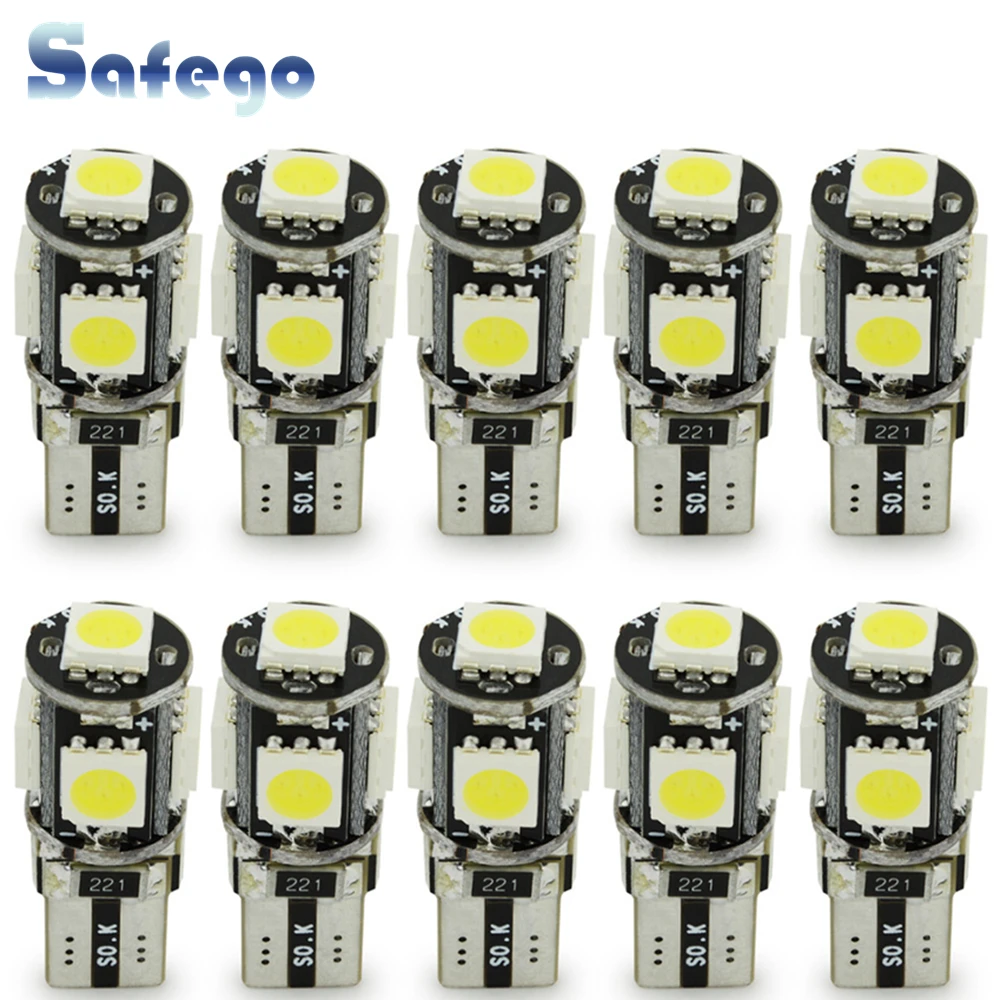10X T10//W5W Wedge 5-SMD LED Light Bulbs Interior Instrument License 6000K White