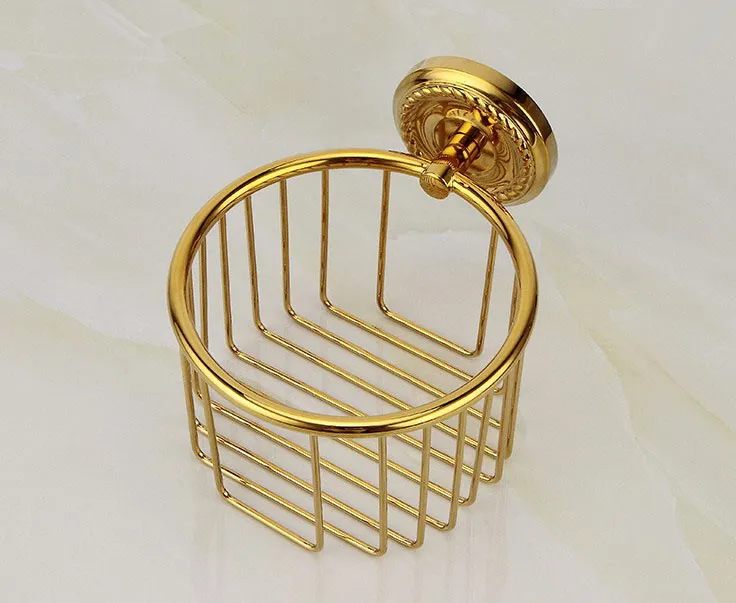 Gold Color Bathroom Accessaries Toliet Tissue Paper Basket Towel Roll Holder Chinese Luxury Style zba609