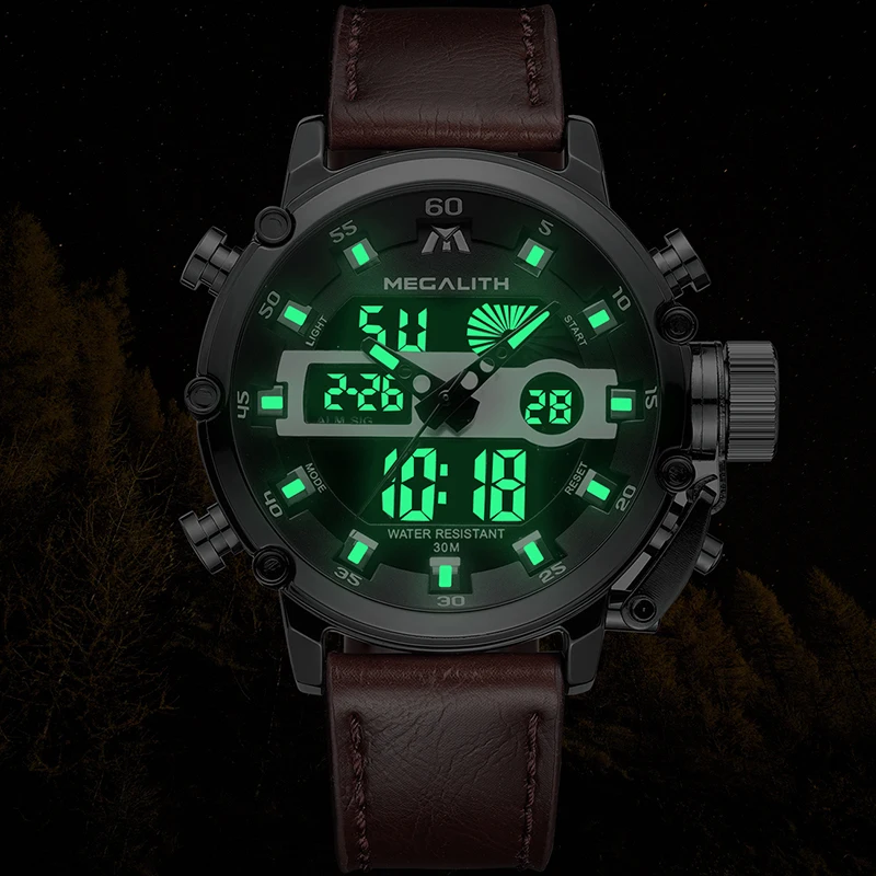 MEGALITH Fashion Men's LED Sport Quartz Watch Men Multifunction Waterproof Date Luminous Wrist Watches Men Clock Horloges Mannen