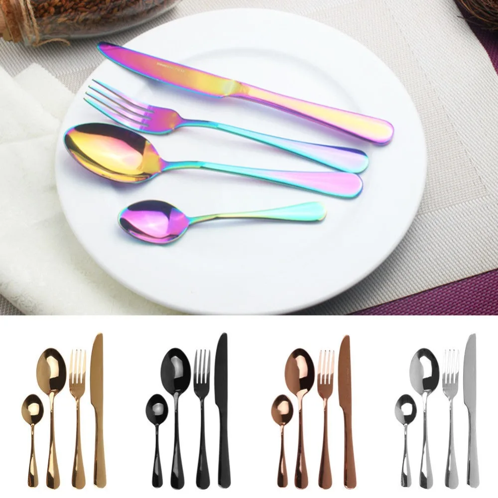 

Portable 4Pcs Stainless Stee Luxuryl Cutlery Set Solid Color Painting Fork Dinner Tableware Set Tableware Case Kit#260597