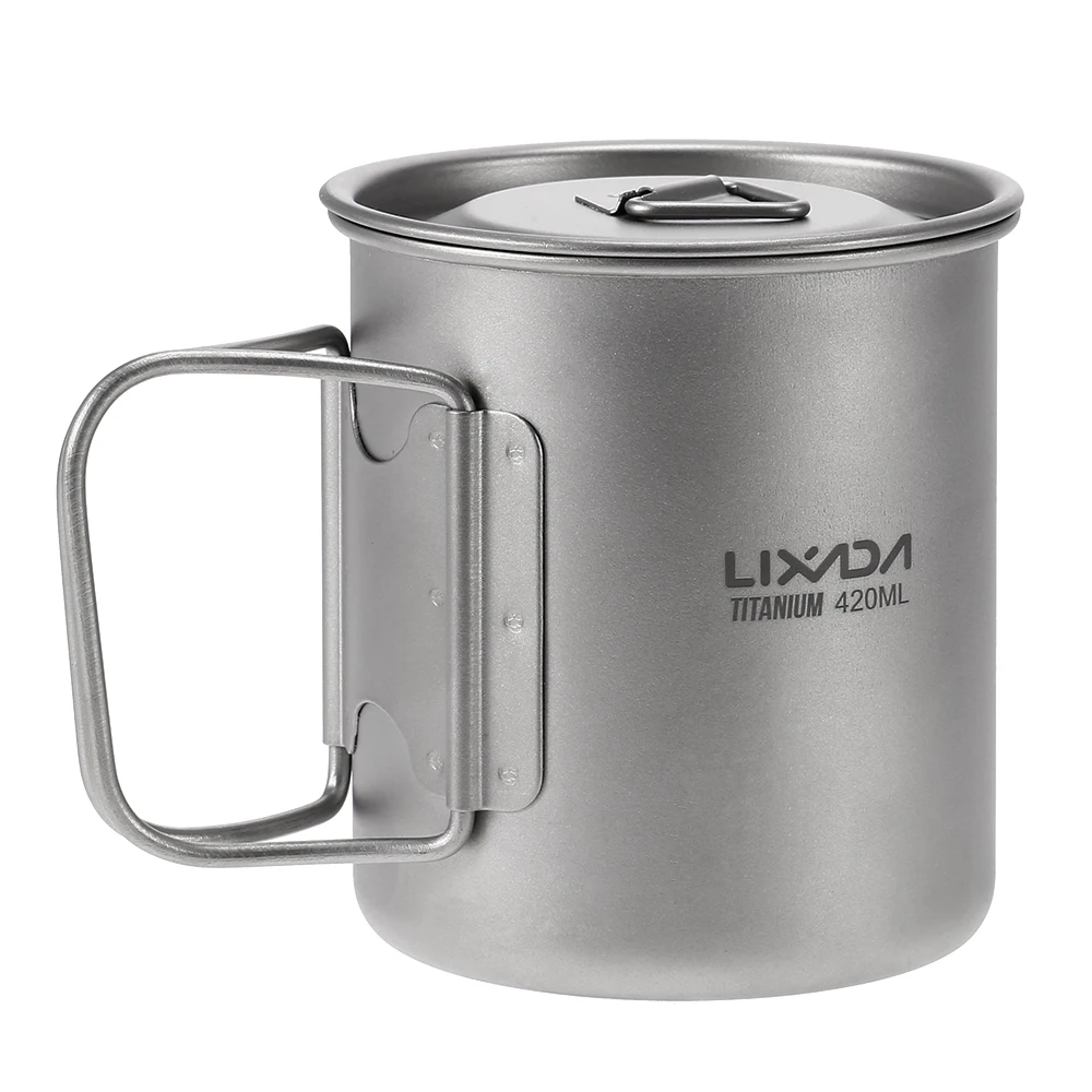 Camping Cookware Outdoor Pot 3 Pieces Titanium 750ml Pot 420ml Water Cup Mug Lid Handle Folding Spork For Outdoor Camping Picnic Backpacking