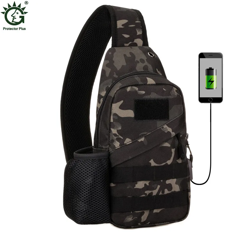 

High Quality Waterproof Men Single Shoulder Cross Body Bag Military Travel Sling Rucksack USB Chest Back Pack Messenger Bags