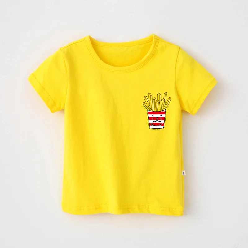 Летняя хлопковая футболка для девочек и мальчиков; Детские футболки с принтом картофеля фри; Повседневная дышащая мягкая детская футболка - Цвет: Цвет: желтый