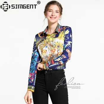 

Simgent Blouse Women New Fashion Elegant Long Sleeve Turn Down Collar Printing Shirts Ladies Tops Woman Clothing Blusas SG92217