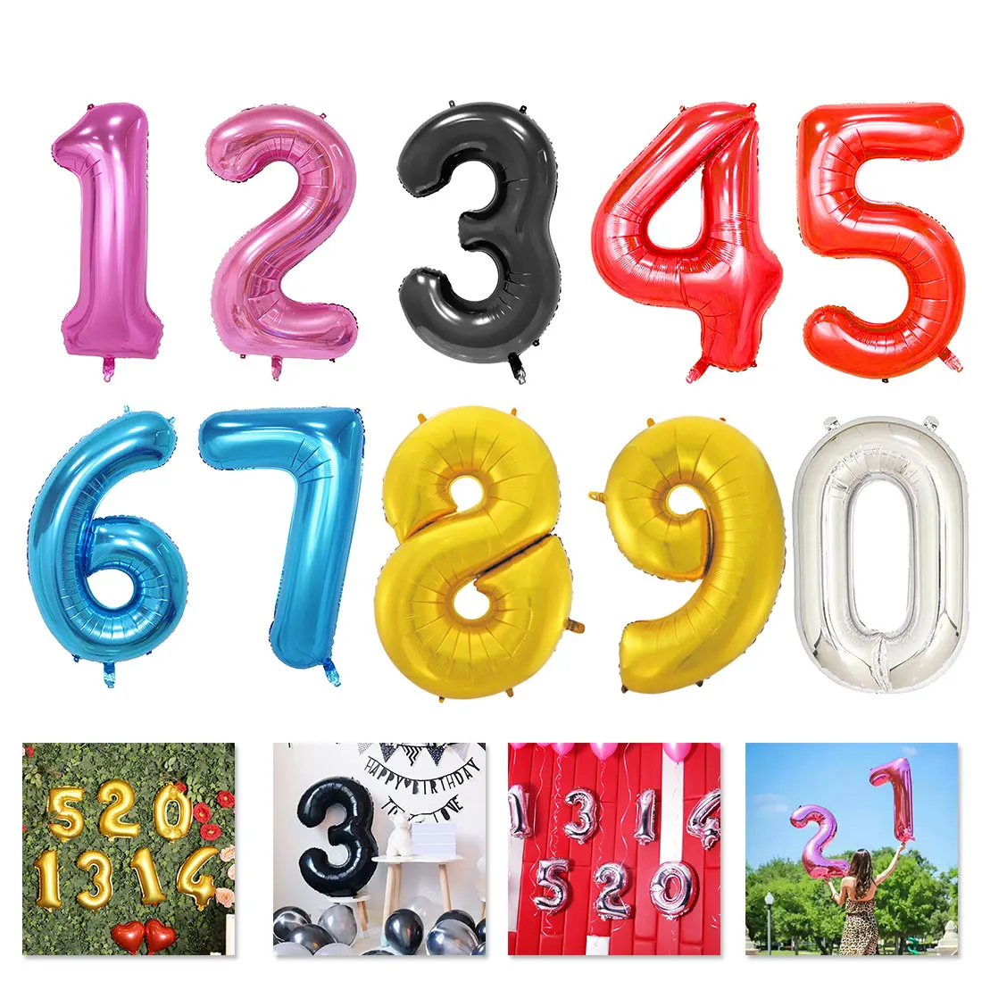 

40 Inches Digit Foil Number Balloons Number Iinflatable Wedding Birthday Number Foil Balloon Birthday Party Event Supplies