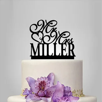 

Customize Personalized Acrylic Cake Topper Mr & Mrs Cake Toppers Heart Design with Last Name Wedding Decoration Favors
