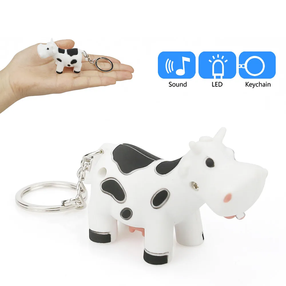 

FASHION key chain Cartoon Cow Dinosaur Keychain With LED Light Sound Keyfob Kids Toy unique Gift Drop Shipping