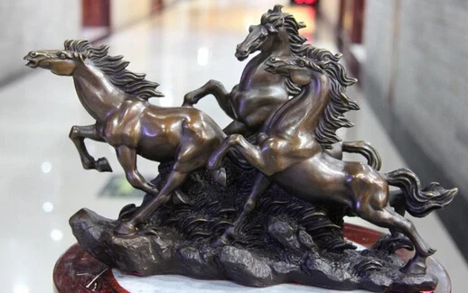 

bi003295 8 Chinese Royal Copper Bronze Feng Shui Lucky Gallop Run Three Horse Art Statue