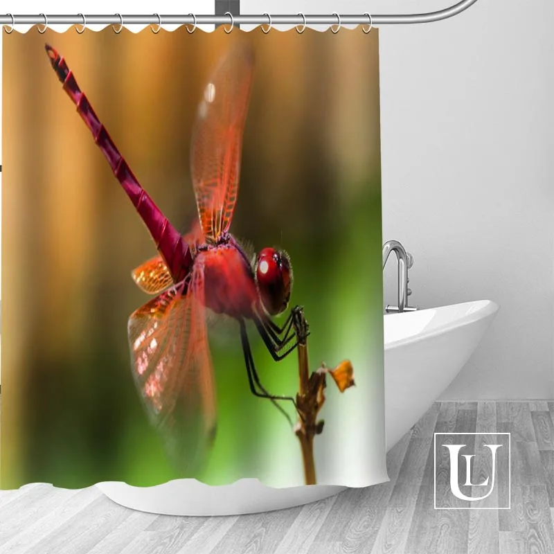 Custom Colorful Dragonfly Bath Curtain Fabric Modern Shower