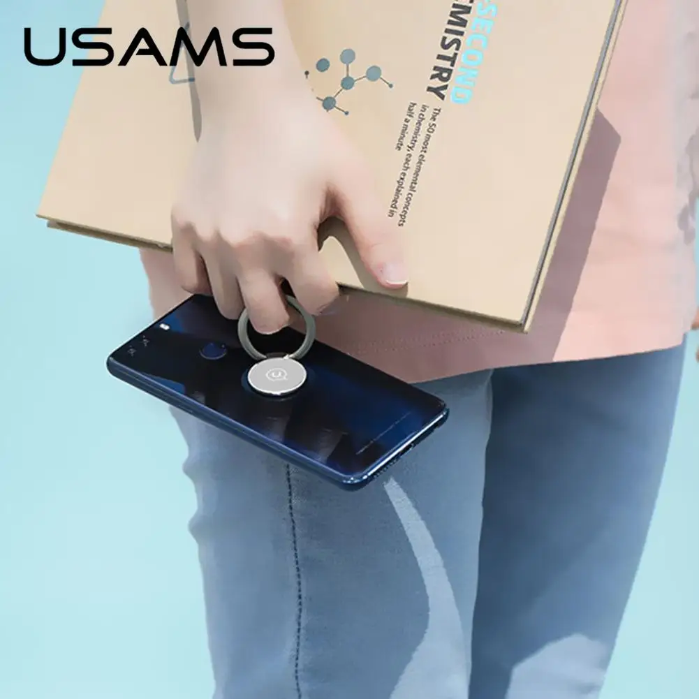 USAMS US-ZJ038 мобильного телефона кольцевой держатель Портативный ультратонкий Защитный чехол задняя цинковый сплав Стенд с контакте с клейкой лентой 3M