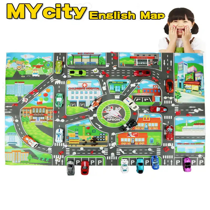 Urban Parking Scene Road Map Textiles For Car Vehicle Toy English Edition Children Good Gift Toy Big Size 8357cm - 
