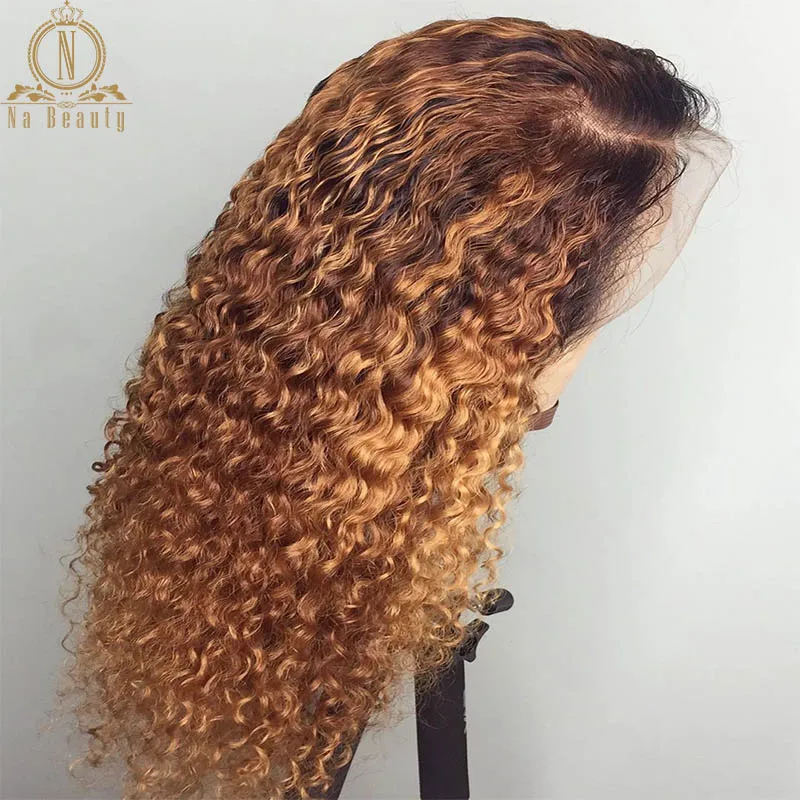 Вьющиеся парики из натуральных волос с Африканской структурой, 1b 27 Мёд блондинка Цветной 13x6 Синтетические волосы на кружеве парики из натуральных волос на кружевной Branzilian волос для Для женщин предварительно вырезанные парики 150