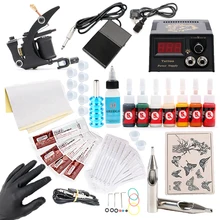 Новое поступление, набор для татуировки, переводная татуировка, масло, катушка для татуировки, машинка, пистолет, практика, кожа, 8 чернил, 5 мл, с питанием, комплект для татуировки, TM206