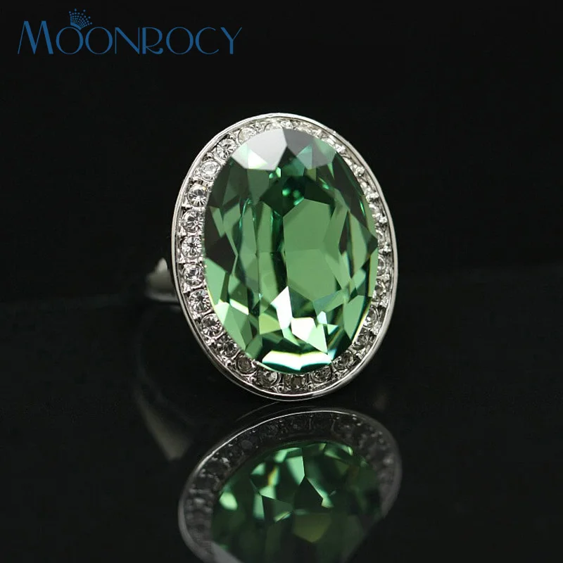 Moonrocy,, модные ювелирные изделия из кубического циркония, серебряные цвета, синие, зеленые, хрустальные гипербола, вечерние, свадебные кольца для женщин