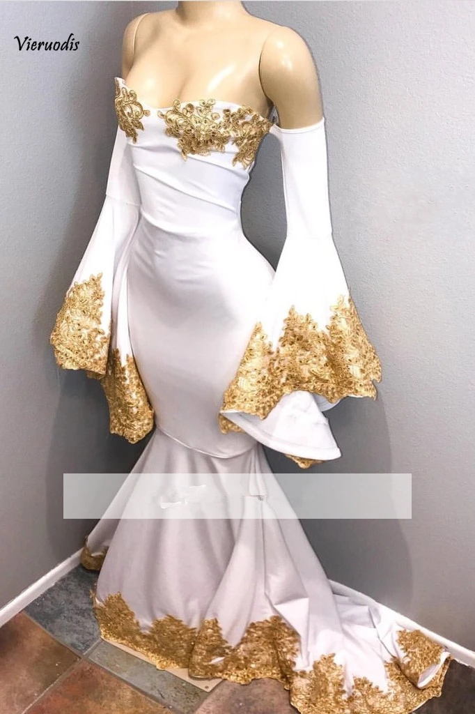 

White 2019 Prom Dresses Mermaid Long Sleeves Appliques Lace Beaded Party Maxys Long Prom Gown Evening Dresses Robe De Soiree