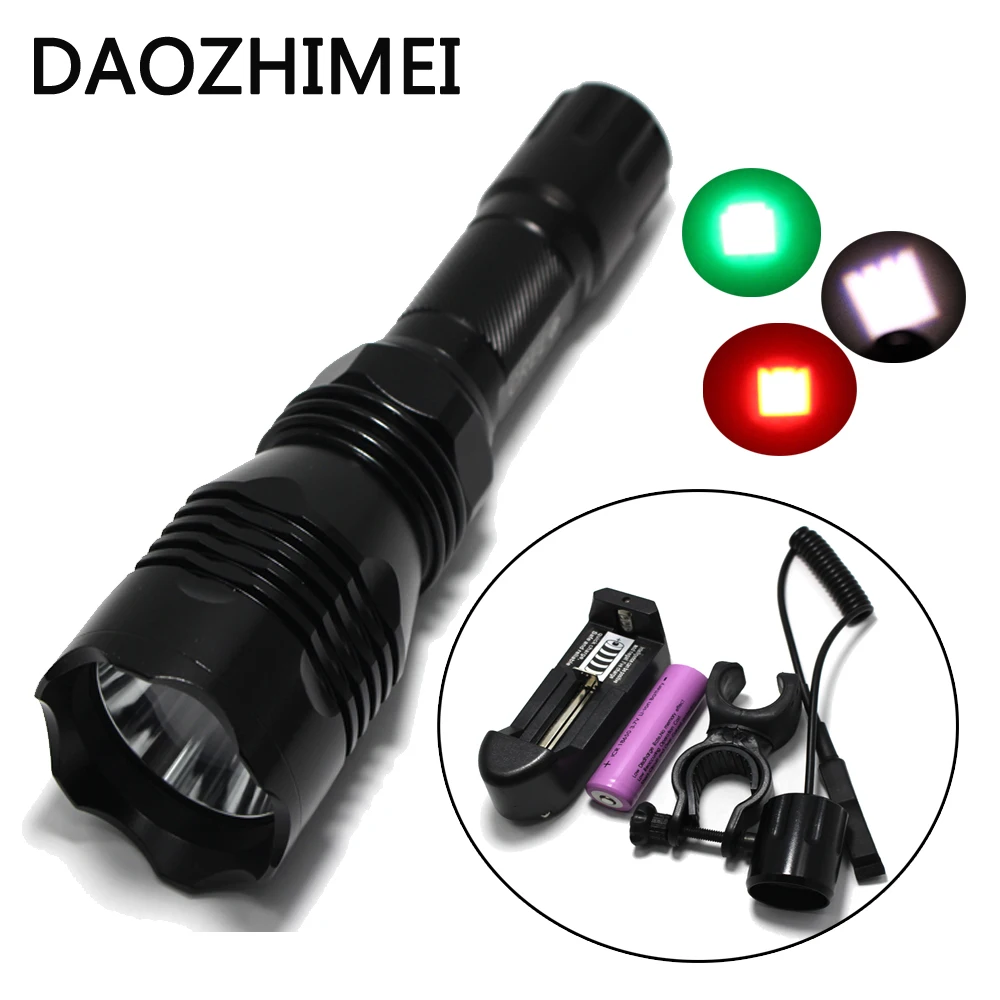 

DZM-802 Green Red White 1000LM Spotlight XM-L L2 Q5 1-Mode Hunting LED Flashlight /Remote Pressure Switch/charger/battery/clip