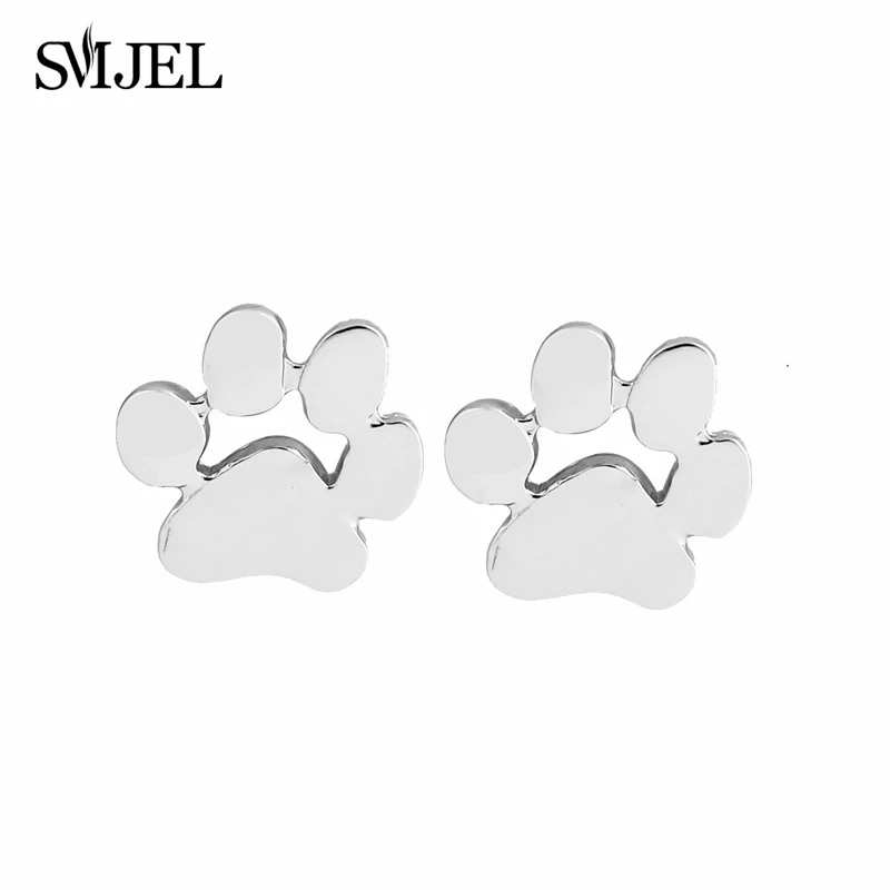 

SMJEL New Accessories Fashion bijoux Tiny Pug jewelry Cute Cat Print Earrings for Women Dog Paw Studs Earrings brincos 2017