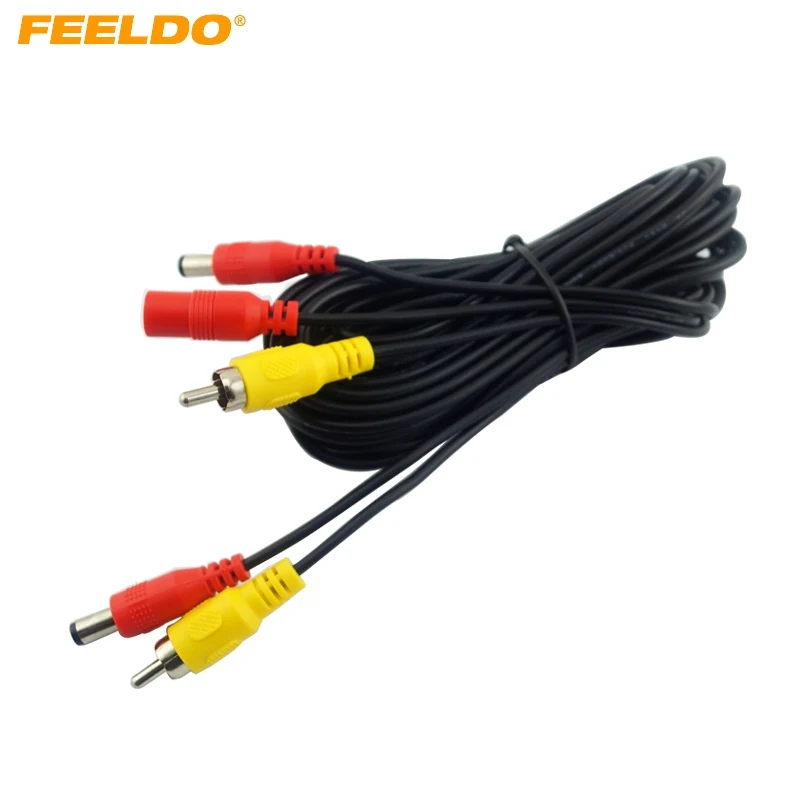 FEELDO 5.5mm/2.1mm DC adapter plug coaxial Power Distributor Cable With Backup Car Camera RCA AV