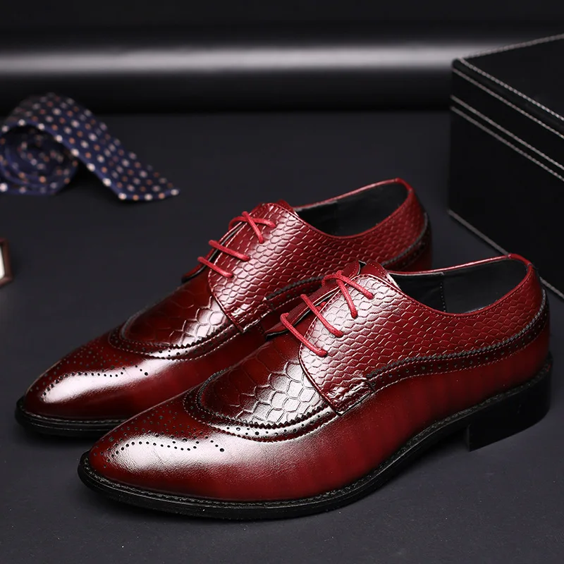 

2019 Luxury Men's Dress Leather Shoes Plus Size 38-48 Lace-up Business Casual Leather Shoes Men Formal Wedding Flat Shoes