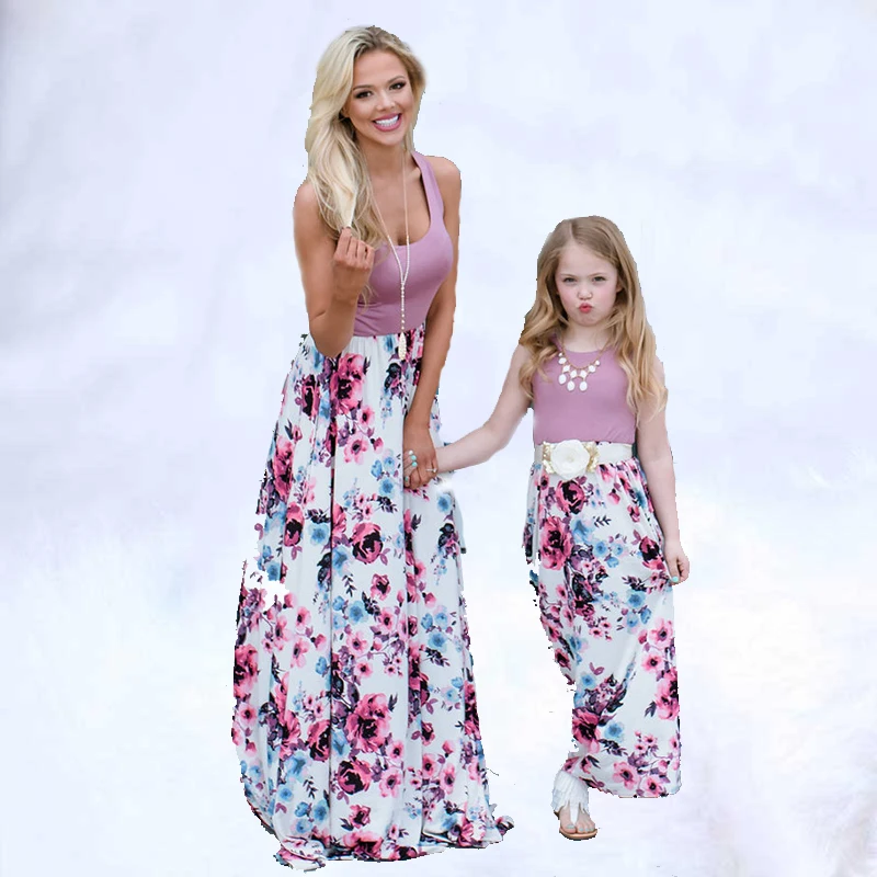 

2019 Family Matching Clothes Mom and daughter dress Mother daughter dresses Floral Long Dress mae e filha