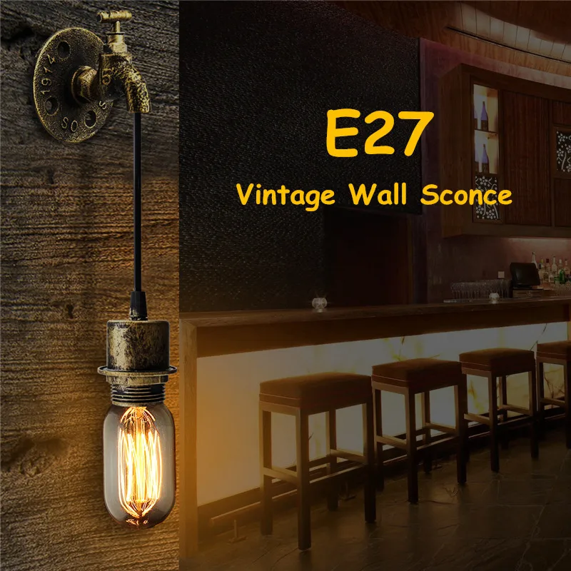 

E27 Vintage Industrial Rustic Wall Sconce Wall Light Fixture Fitting Water Pipes Style 5