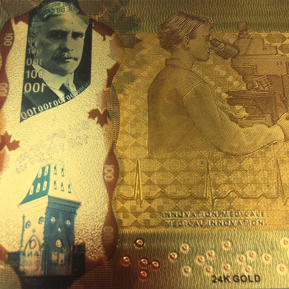 10 шт./лот CAD Bank Du Canada сувенирные банкноты 100 канадский доллар из золотой фольги с