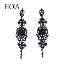 Винтажные черные серьги FLOLA с камнями длинные висячие для люстры