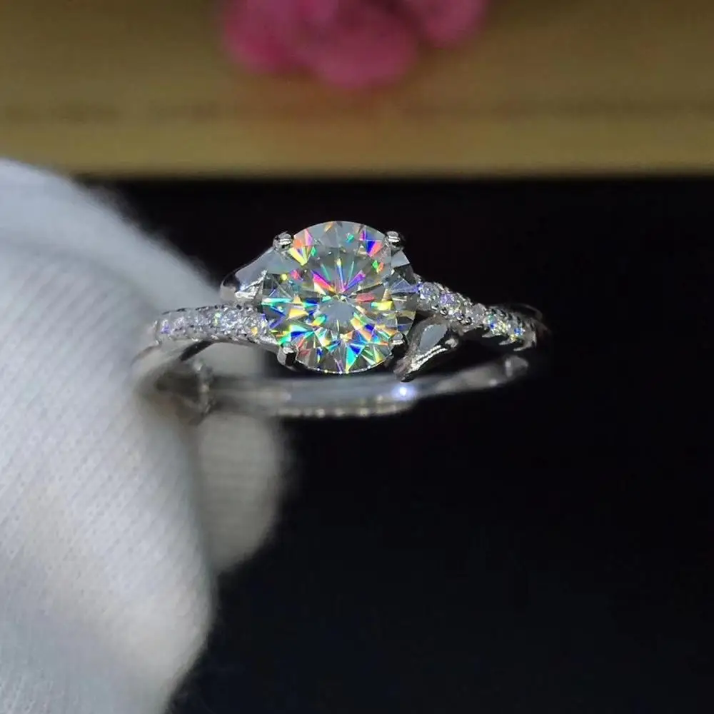 Круглое серебряное кольцо Moissanite 1ct D VVS роскошное свадебное кольцо Moissanite для женщин