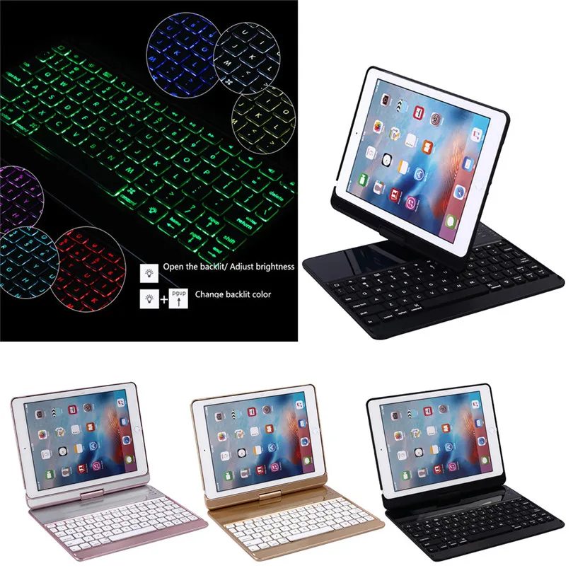 

Aluminum Backlit wireless Bluetooth Keyboard with Smart Rotate Folio Case tablet protective case For iPad/Pro9.7/Air/Air2 A30