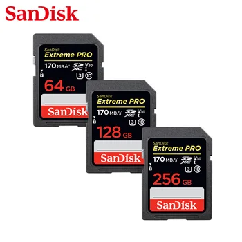 

100% Original SanDisk Extreme Pro SD Card 256GB High Speed 170M/s 128GB Class 10 U3 UHS-I Memory Card 64GB For Camera