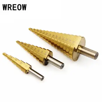 

3Pcs 3Side Shank Spiral Flute The Pagoda Shape Hole Cutter 4-12/20/32mm HSS Steel Cone Drill Bit Set HSS Steel Step
