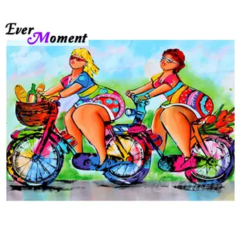 

Ever Moment Diamond Painting Cross Stitch Women on Bicycle Mosaic Full Square Drills Rhinestone Home Decoration Artwork ASF1153