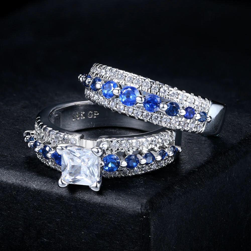 Double Fair Bridal Sets With Full CZ Stone Australian Crystal Square Claw Setting Women Rings 2018 New Jewelry DFYG023