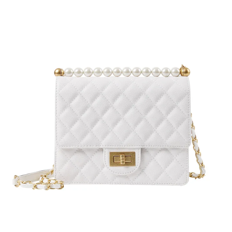 

2019 Fashion Flap Imitation Pearls Beading Womens Leather Handbags and Purses Small Bags for Women Bolsos Mujer De Marca Famosa