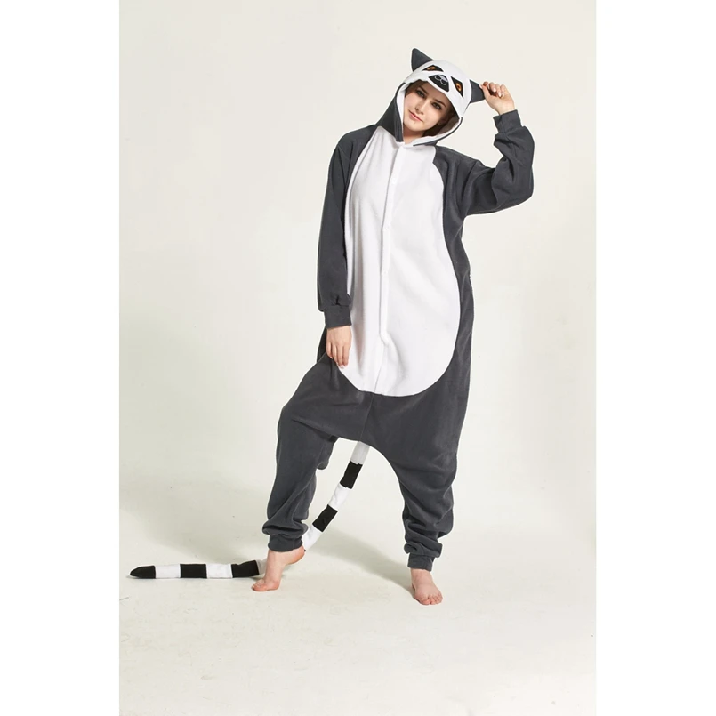 LEMUR животных Косплэй костюм Onesie Толстовка для взрослых Для женщин Для мужчин Хэллоуин для отдыха и вечеринок флис полной длины