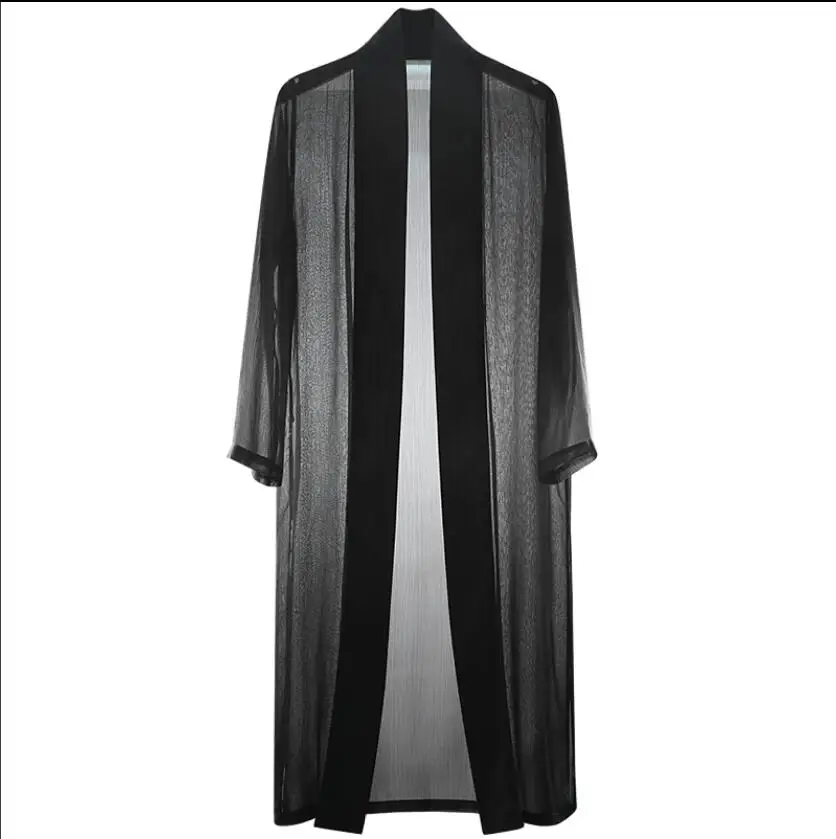 Fashion Thin trench men's windbreaker 2019 new summer cloak tulle sunscreen clothing men's long cardigan Slim Trench Coat