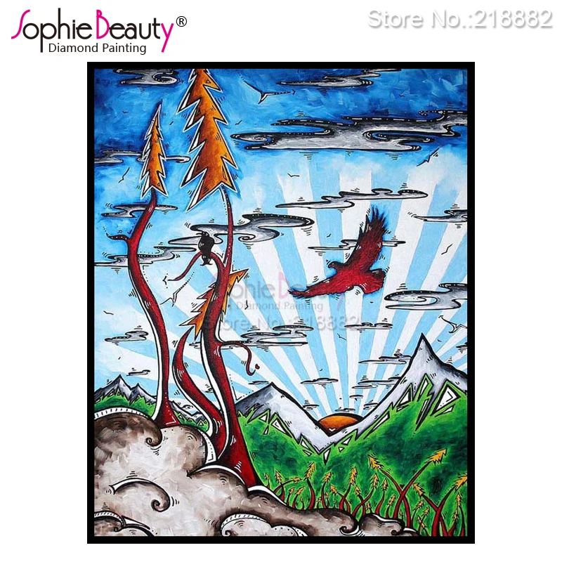 New fashion 5d Diy Diamond Painting Cross Stitch Rhinestone Handcraft Mosaic Color Scenic Tree Embroidery Home Decor Craft Art | Дом и сад