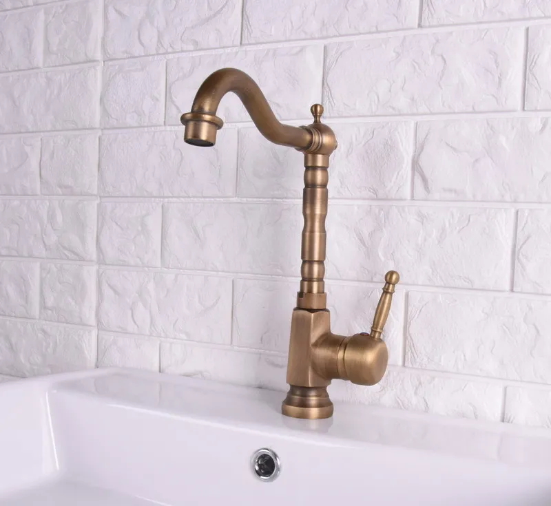 Vintage Antique Brass Single Lever Handle Swivel Spout Bathroom Basin Kitchen Sink Faucet Cold & Hot Mixer Tap asf121