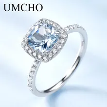 UMCHO Аквамарин Голубой топаз Драгоценный Камень Обручальное кольцо из натуральной 925 пробы серебряные кольца для женщин Свадебные обещания ювелирные изделия