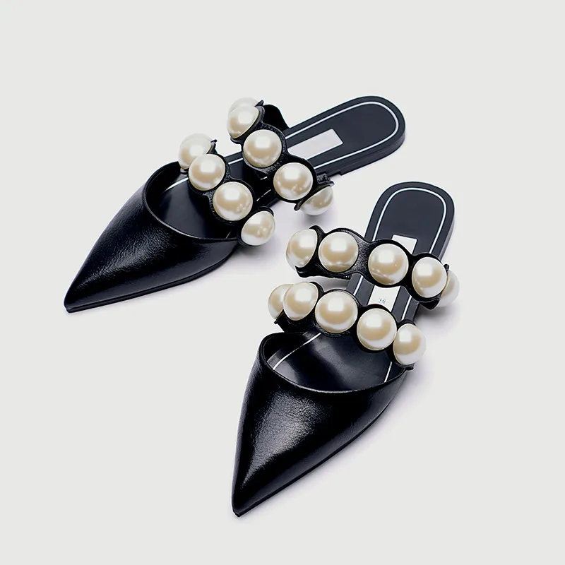 

Hot Sale Pointed Toe Pearl Women Sandals Summer Women Outdoor Slippers Slip on Flat Sandals Sandalias Mujer Femme Dress Shoes