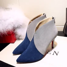 Women’s Sexy Red Bottom High Heel Pointed Toe Ankle Boots Brand Designer Patchwork Autumn Short Booties Real Suede Leather Shoes