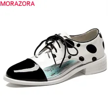 MORAZORA/ г. Туфли-оксфорды наивысшего качества из лакированной кожи+ ПВХ+ конского волоса Женские уникальные тонкие туфли на шнуровке женская обувь на плоской подошве