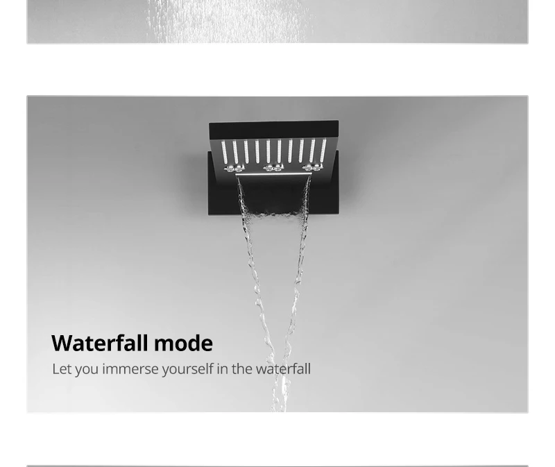 Rotating Water Led Shower Set 22 Waterfall Controller Black Shower System Massage Bath & Shower Faucets  (9)