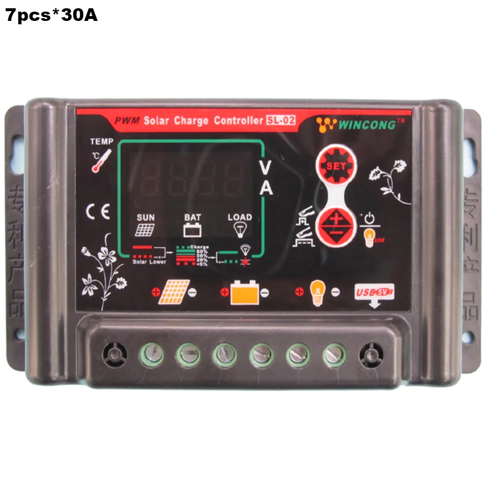 7pcs 30amp 12VDC 24VDC Li Li ion Lithium LiFePO4 batteries Solar Charge Controller Regulator 30A