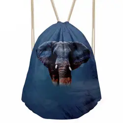 Drawstring сумка небольшой Для мужчин животных Слон Печать Рюкзак подростков Повседневное рюкзак для детей Комплект карман Mochila