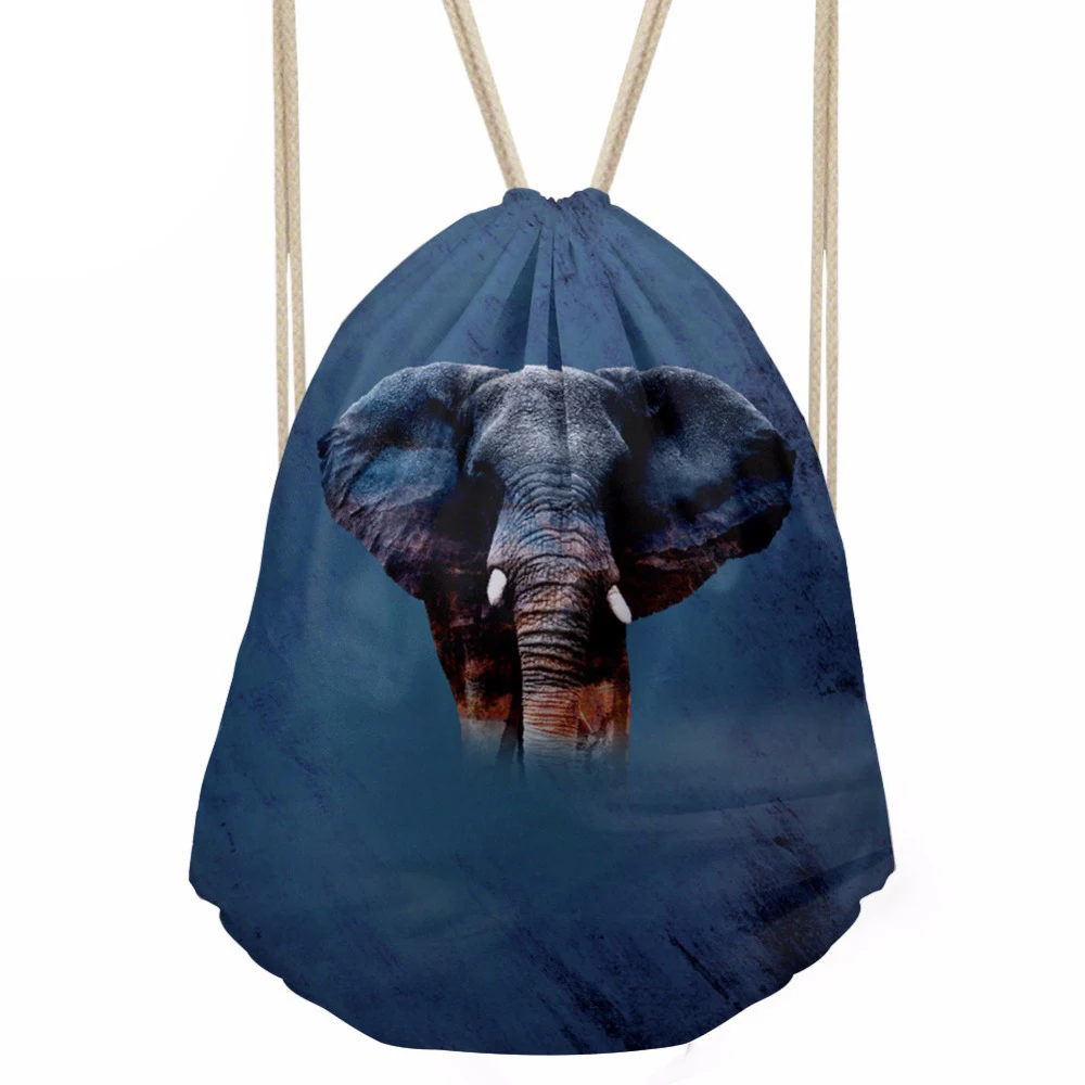 Drawstring Bag Small Men s Animal Elephant Prints Daypack Teenagers Casual Backpack for Kids Bundle Pocket
