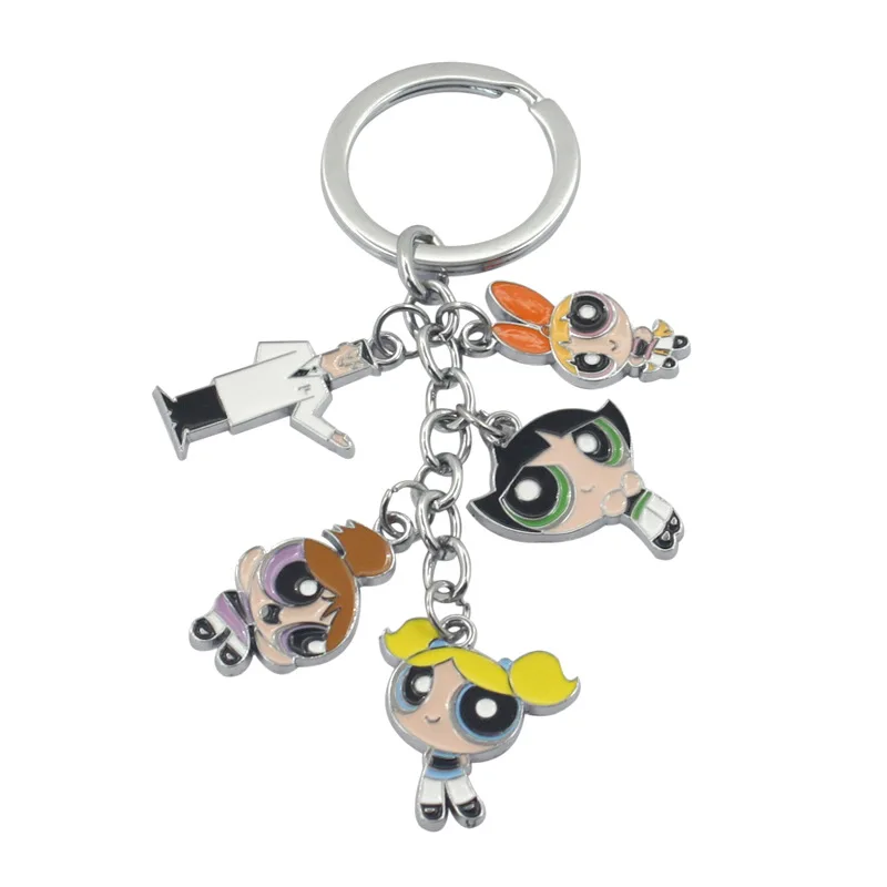 P1339 Dongmanli аниме The Powerpuff девушки фигурки брелока цветок проф utanium брелок круглый мультфильм детские брелки