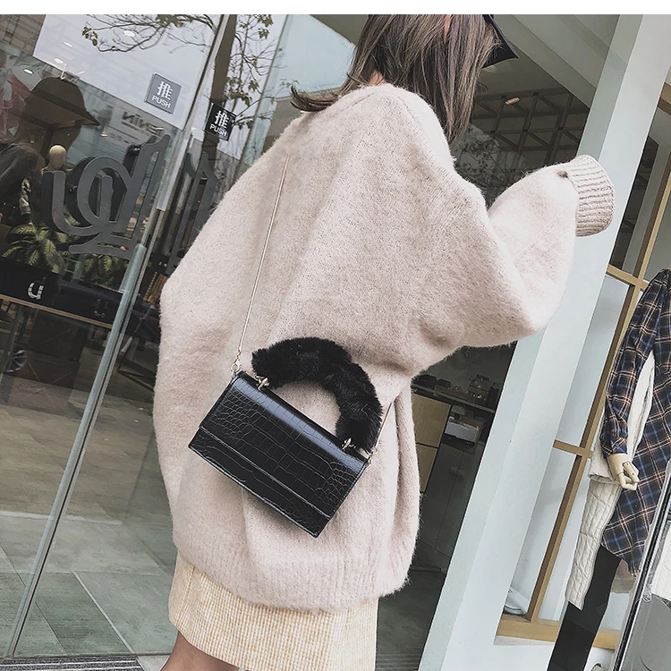 Новая модная женская сумка-тоут, качественная искусственная кожа, женская сумка с крокодиловым узором, плюшевая переносная сумка через плечо