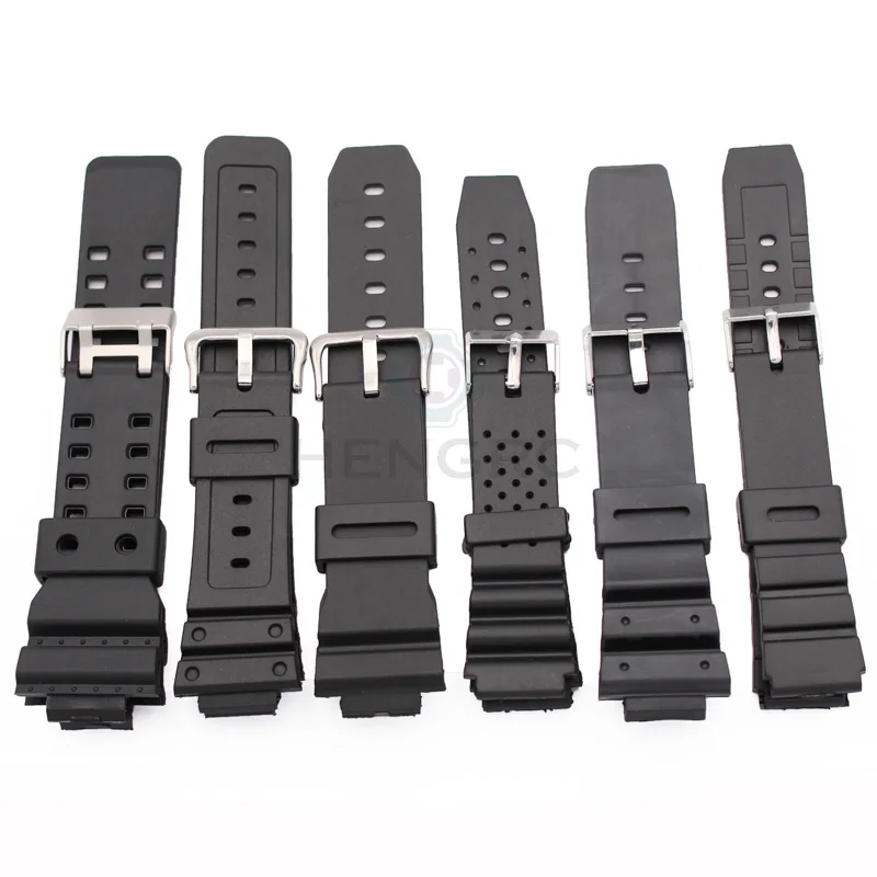 Silicone Rubber Watch Strap Band Men Black Sports Diving Watchbands Stainless Steel Pin Buckle For Casio