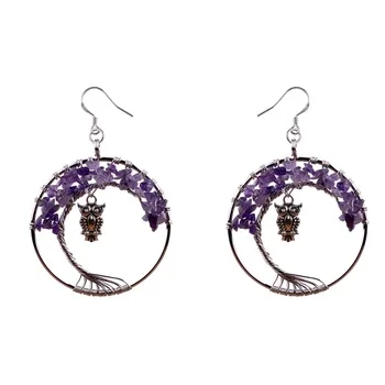 Woman Earrings Exaggerated Style 925 Sterling Silver Jewelry Natural Stone Amethyst Cartoon Classic Life Tree Earrings